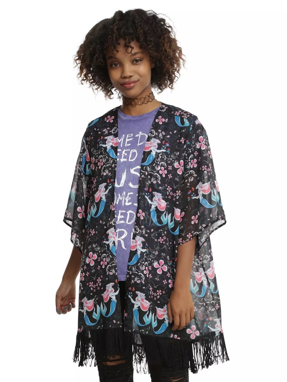 Disney The Little Mermaid Ariel Watercolour Sheer Fringe Kimono
